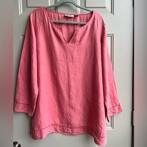 Units 100% Linen Tunic Top Plus Size 1X Casual Boho Coral Pink Lagenlook
